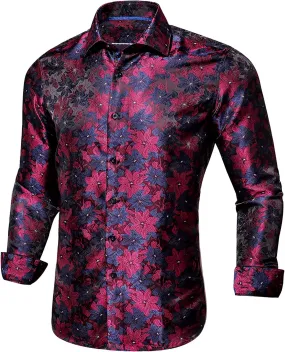 Mens Dress Shirt Floral Paisley Long Sleeve Shirts for Men Casual Button down Shirts Wedding Formal Suit
