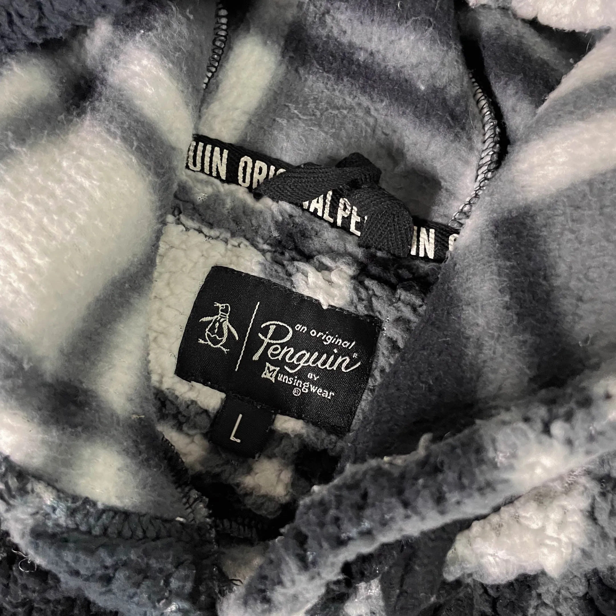Men's Penguin Original large black & white plaid hooded sweatshirt | SKU 3687