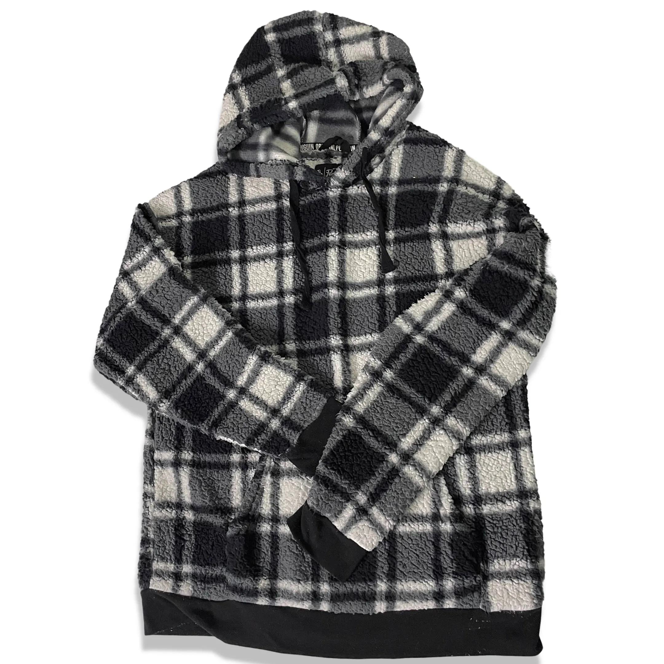Men's Penguin Original large black & white plaid hooded sweatshirt | SKU 3687