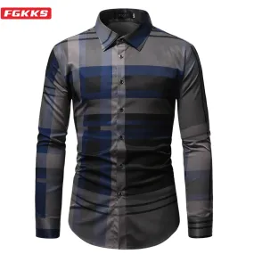 Men's Slim Fit Button-Down Plaid Cotton Dress Shirt