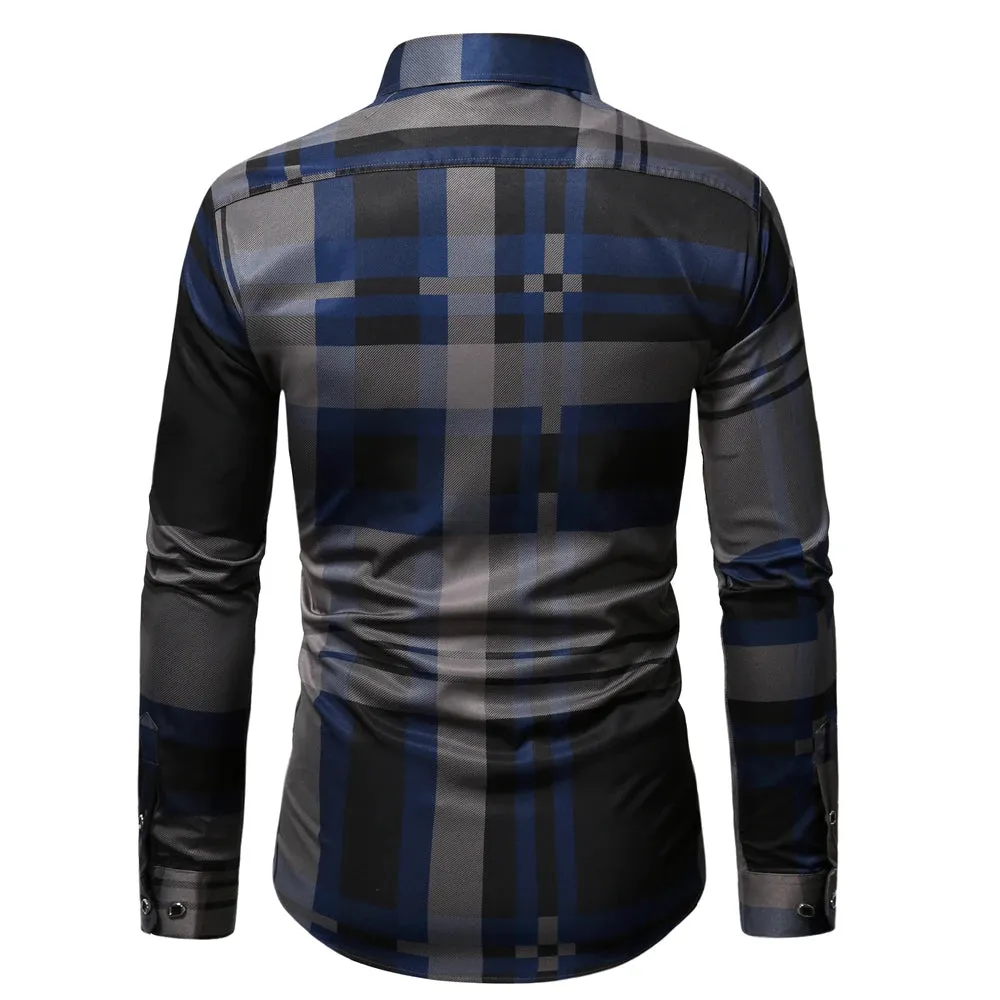 Men's Slim Fit Button-Down Plaid Cotton Dress Shirt