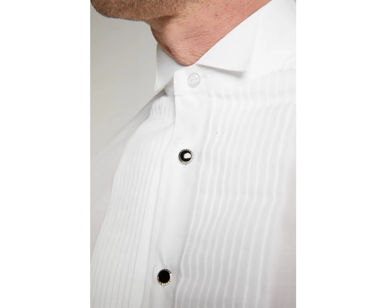 Men's White Wing Collar Stitch Pleat Formal Dress Shirt