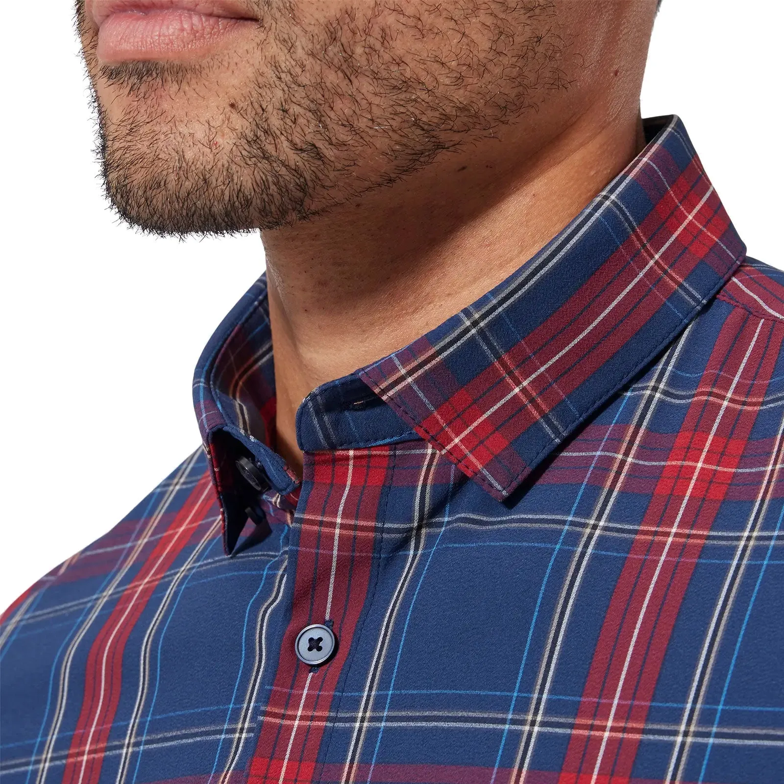 Mizzen   Main Leeward Trim Fit Dress Blues Tartan Long Sleeve Mens Dress Shirt