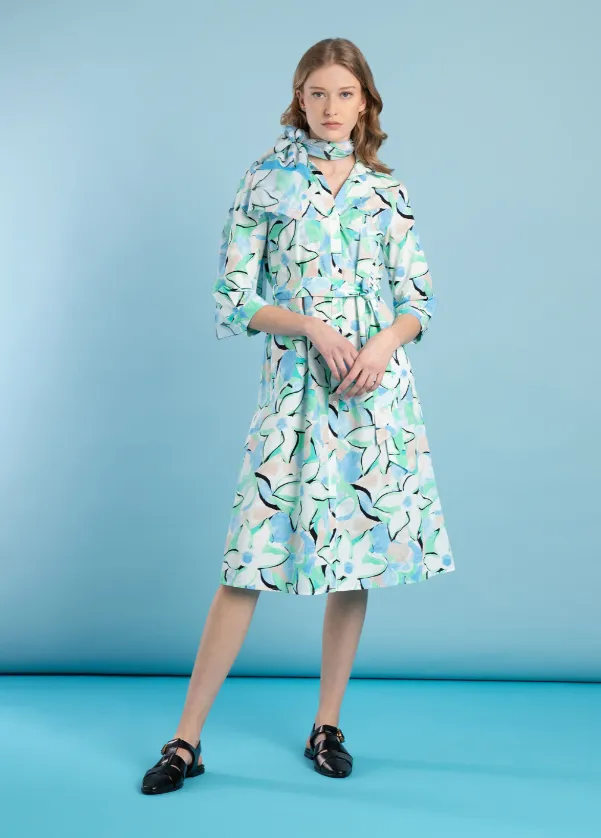 MORE AND MORE<BR>
Poplin Dress<BR>
Green/Blue<BR>