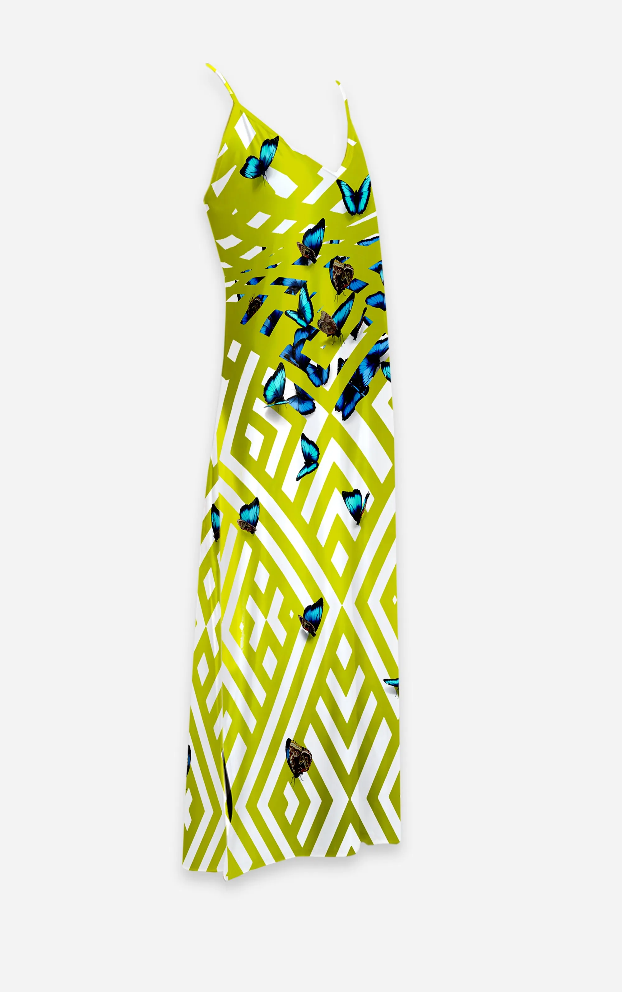 Morpho- 100% Silk Satin French Gothic V Neck Slip Dress in Chartreuse Yellow | Glam Macabre™ Collection