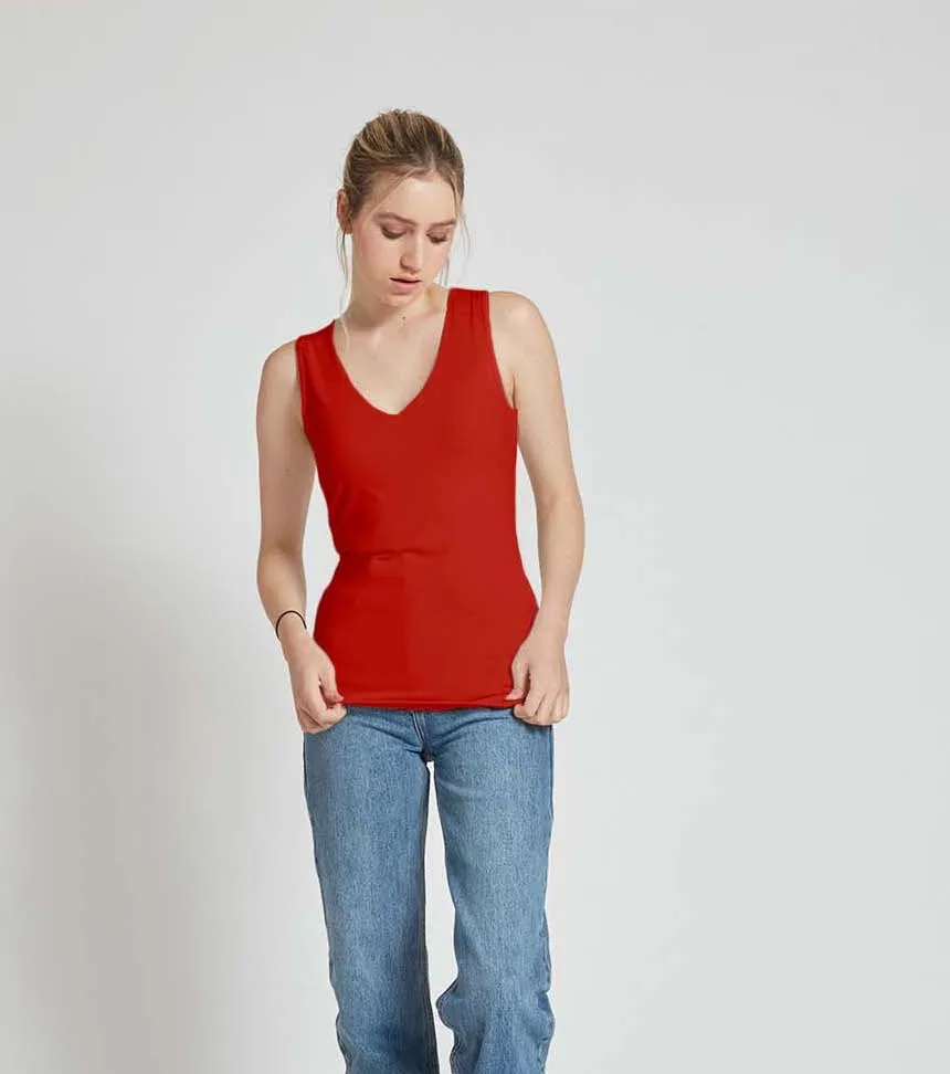 Motion Sleeveless V-Neck Basic  Tank Top-Black, Red