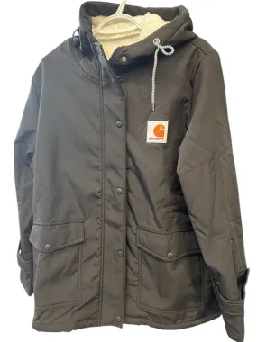 NEW Drepurja Carhartt Dupe Jacket for Women Logo Front Winter Warm Long Sleeve Jacket Zip Up Hoodie Sherpa Lined Thermal Jacket, Black, Fits L/XL