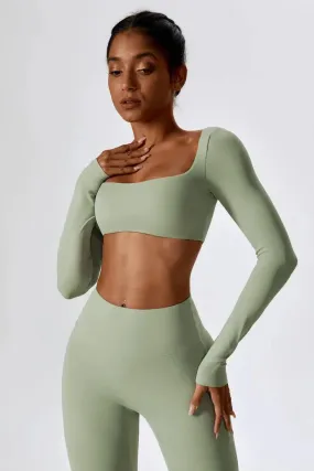 Niamh – U-neckline – Long-sleeve fitness crop top