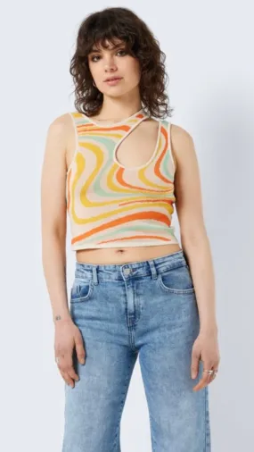 NM ALANA CUT OUT KNIT TOP - ORANGE MULTI