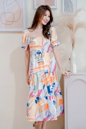Odelia Smocked Tier Dress - Watercolour Abstract [XS/S/M/L/XL]