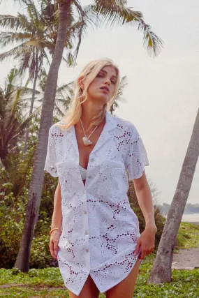 PALM COLLECTIVE ULLUWATU LACE SHIRT DRESS WHITE