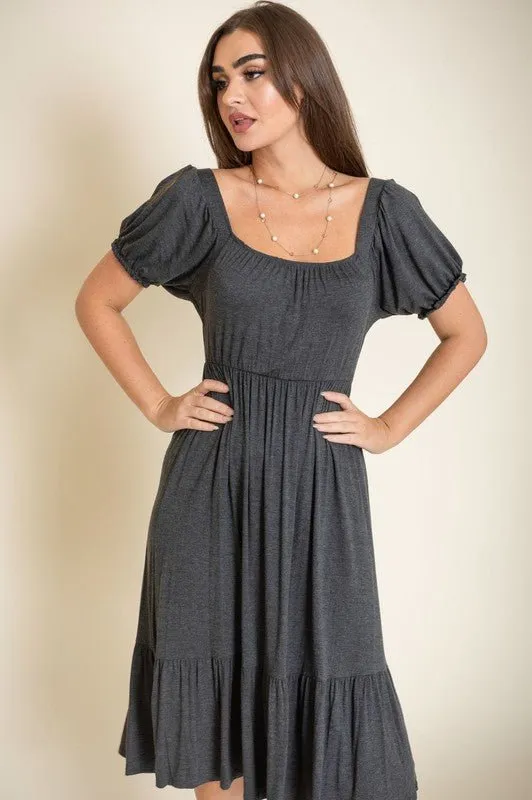 Plus Size Summer Midi Dress with Short Sleeve