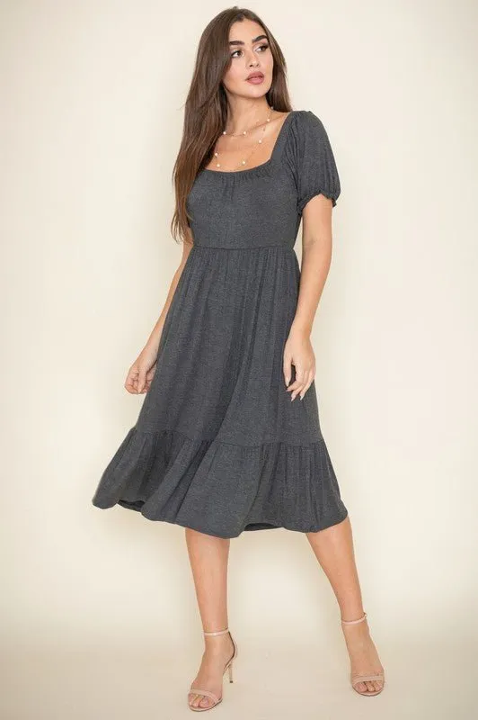 Plus Size Summer Midi Dress with Short Sleeve