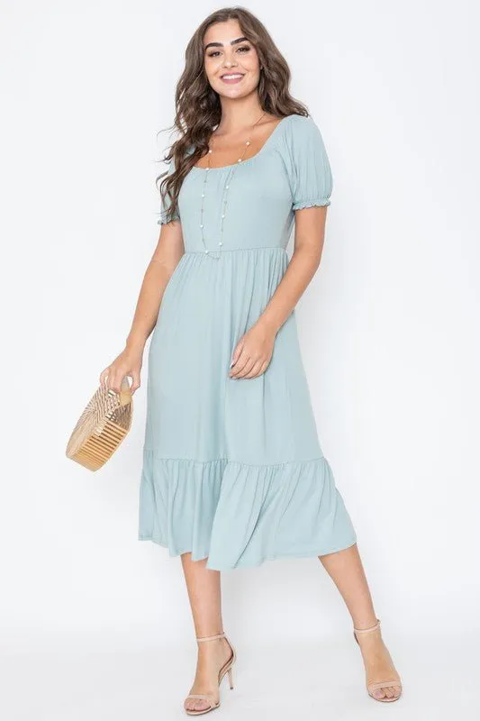 Plus Size Summer Midi Dress with Short Sleeve