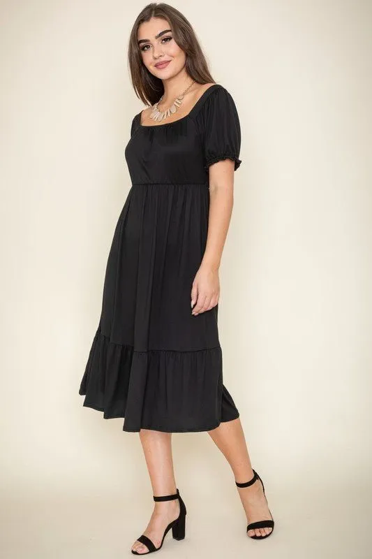 Plus Size Summer Midi Dress with Short Sleeve