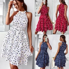 Polka Dot A-Line Halter Neck Midi Dress