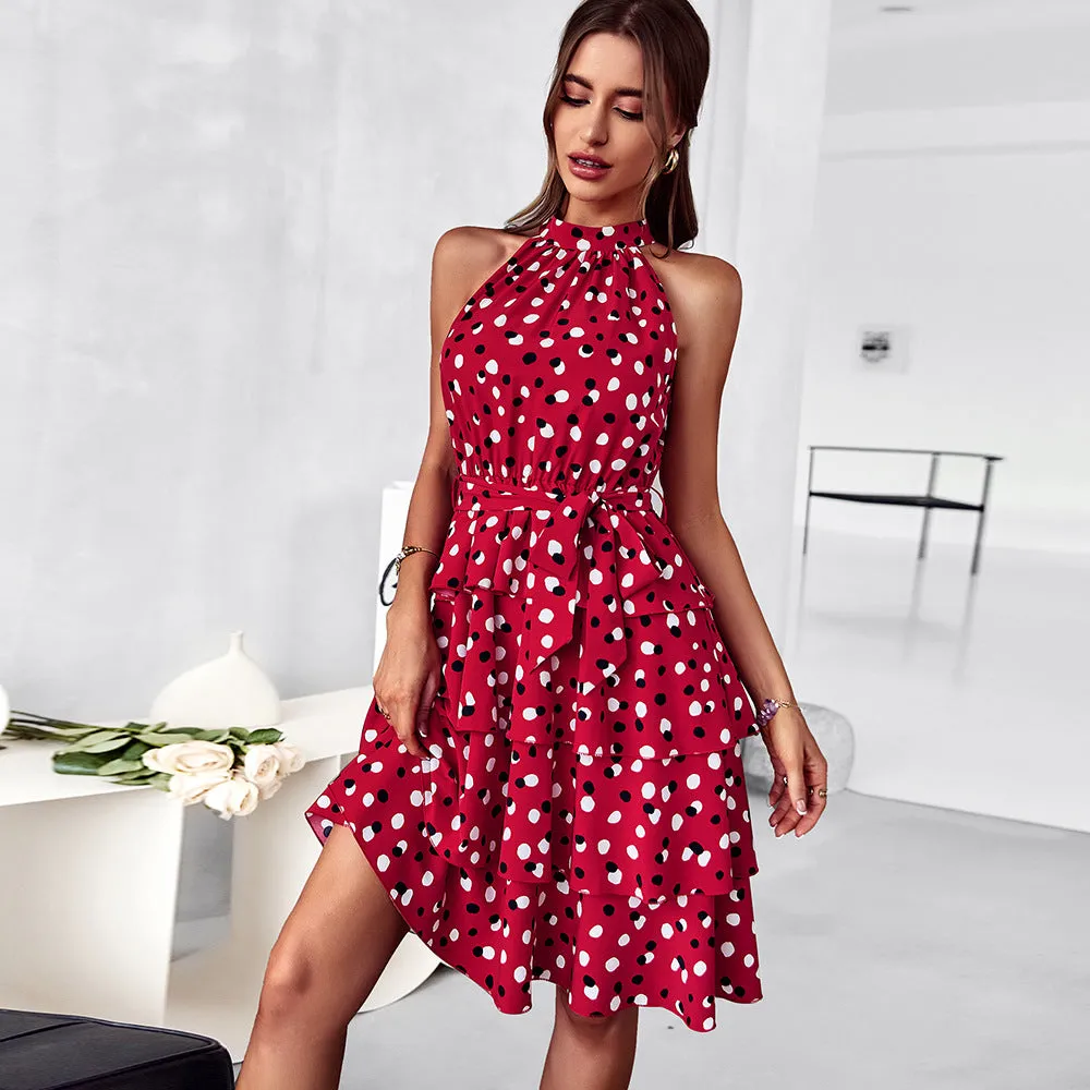 Polka Dot A-Line Halter Neck Midi Dress