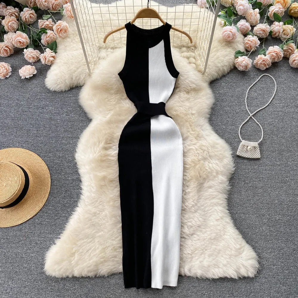 Pre Order:  Knitted O-Neck Sleeveless Bow Dress