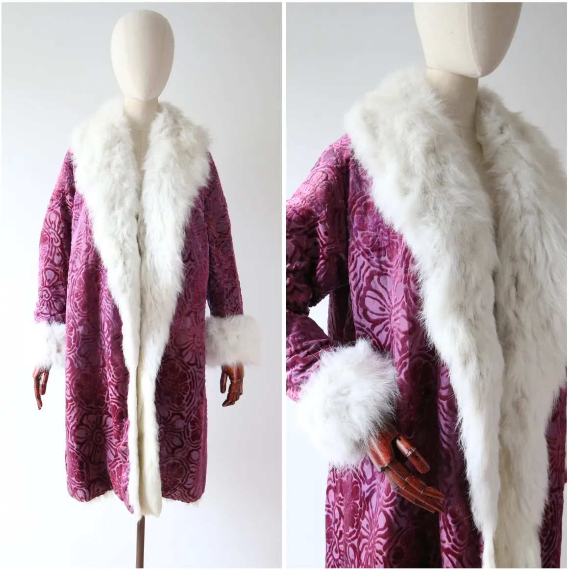 "Sumptuous Violet & Purple Devoré" Vintage 1920's Silk Devoré & Coney Lined Coat UK 8-10 US 4-6