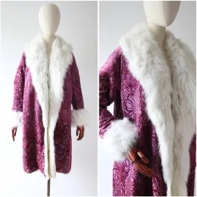 "Sumptuous Violet & Purple Devoré" Vintage 1920's Silk Devoré & Coney Lined Coat UK 8-10 US 4-6