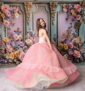 "Swish Dot" Couture Pastel  Floor length gown  ( 8 Year - Petite 11 Year)