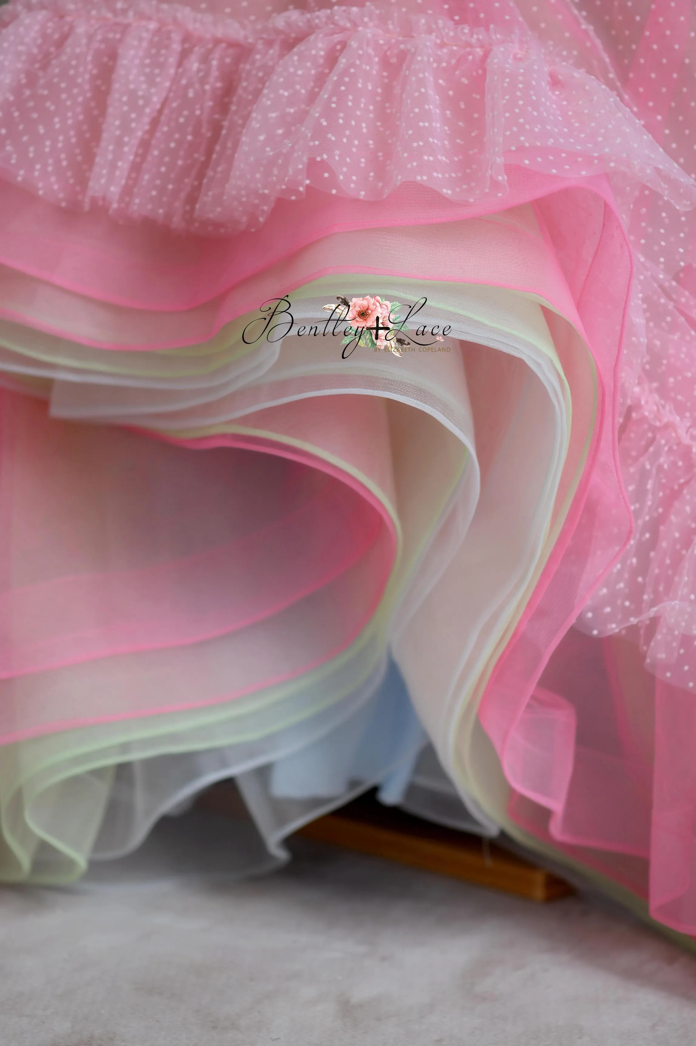 "Swish Dot" Couture Pastel  Floor length gown  ( 8 Year - Petite 11 Year)