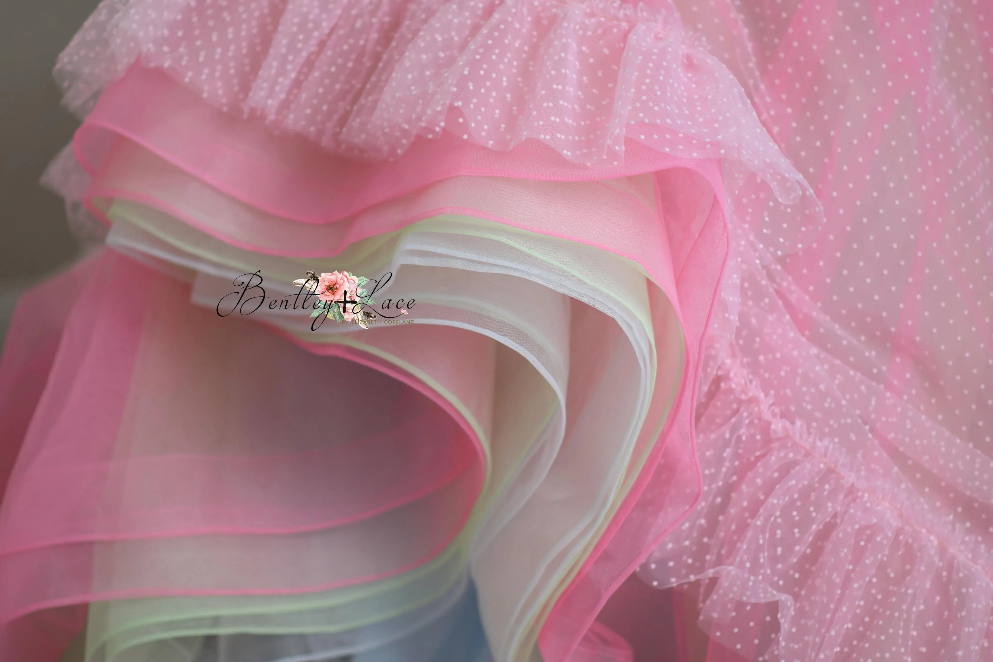 "Swish Dot" Couture Pastel  Floor length gown  ( 8 Year - Petite 11 Year)