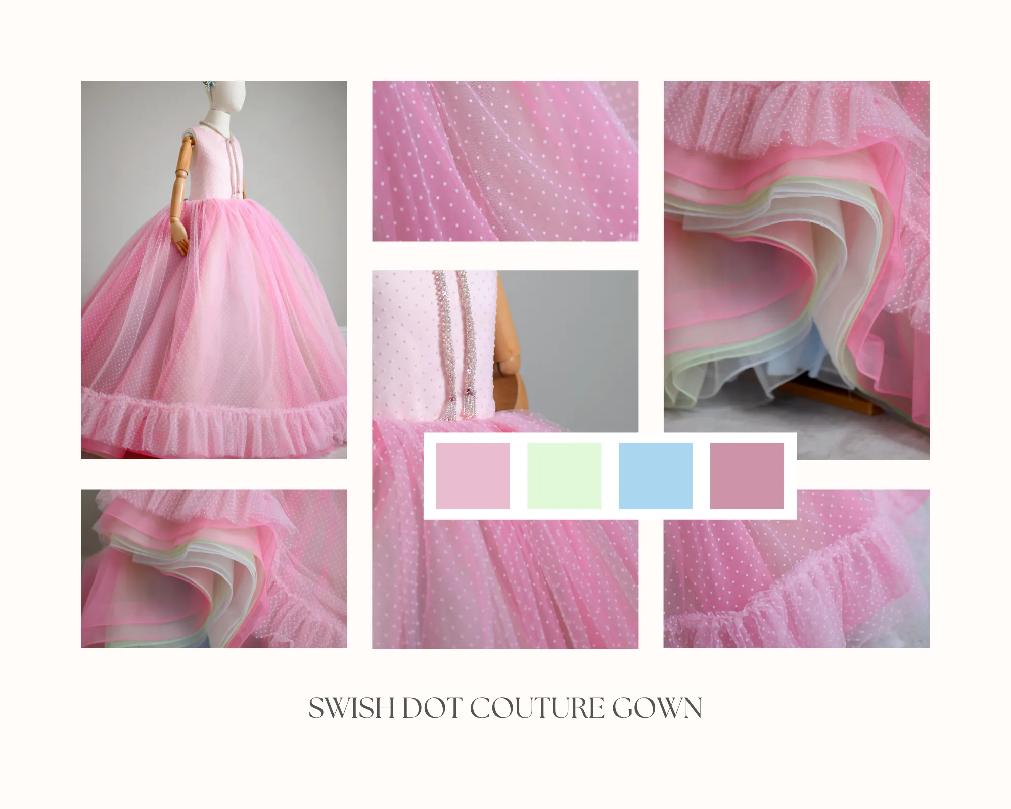 "Swish Dot" Couture Pastel  Floor length gown  ( 8 Year - Petite 11 Year)