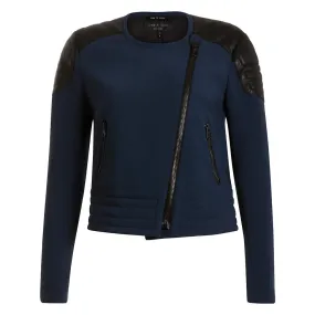 RAG & BONE LEATHER TRIM MOTO BIKER JACKET COAT SIZE US 4 S SMALL LADIES
