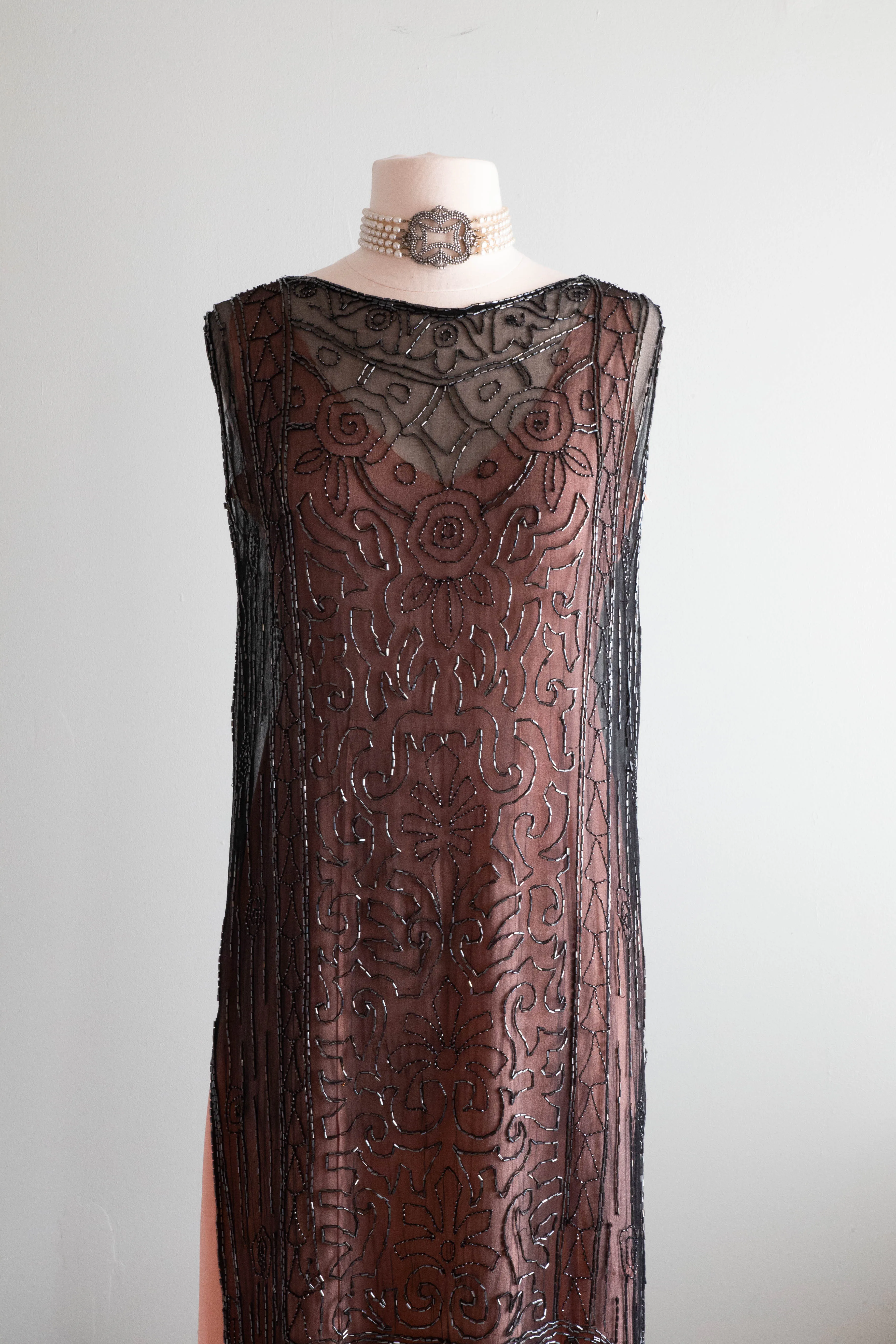 Rare 1920’s French Beaded Silk Flapper Dress / Medium