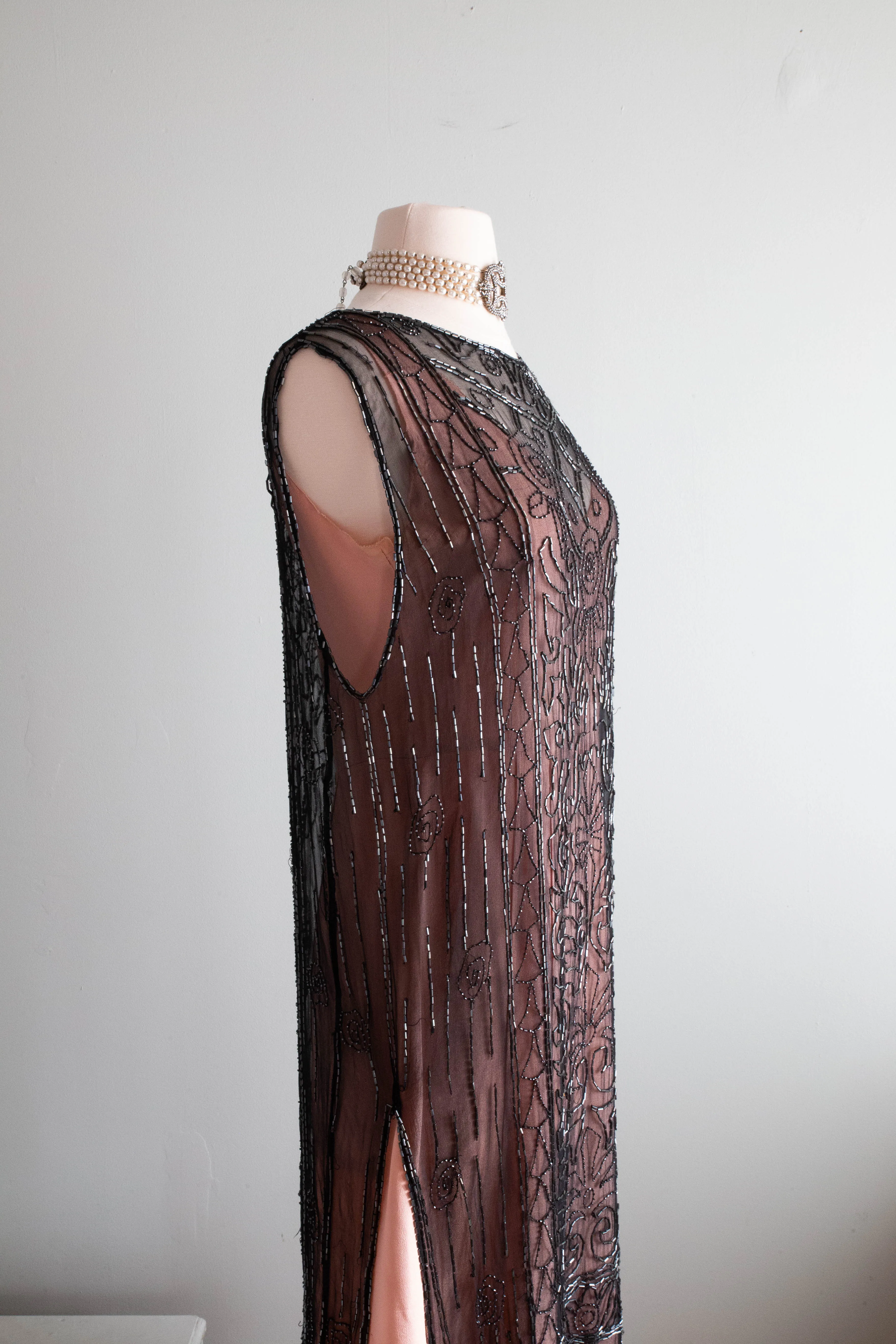 Rare 1920’s French Beaded Silk Flapper Dress / Medium