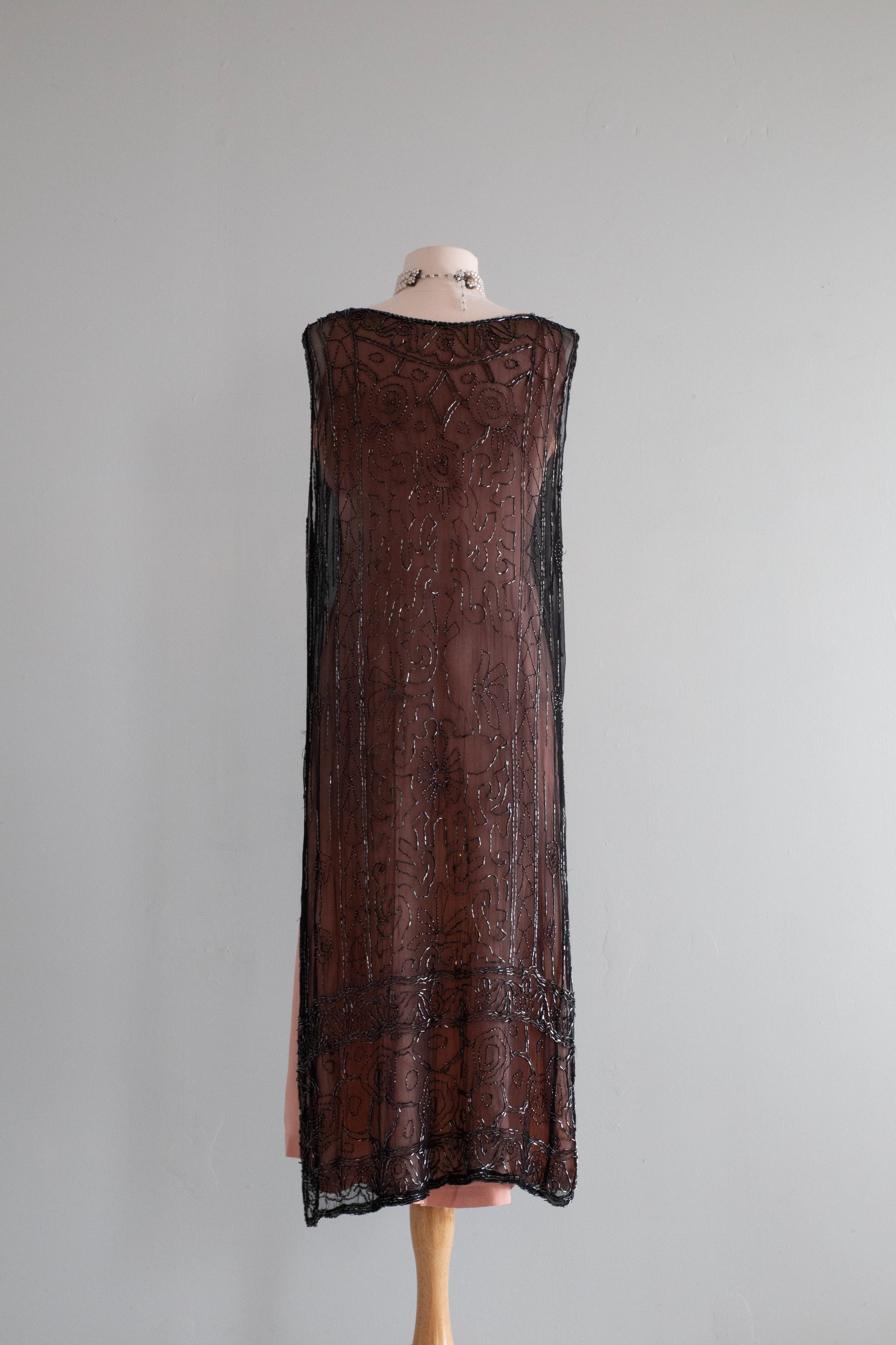 Rare 1920’s French Beaded Silk Flapper Dress / Medium