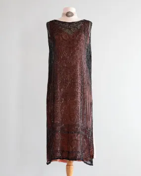 Rare 1920’s French Beaded Silk Flapper Dress / Medium