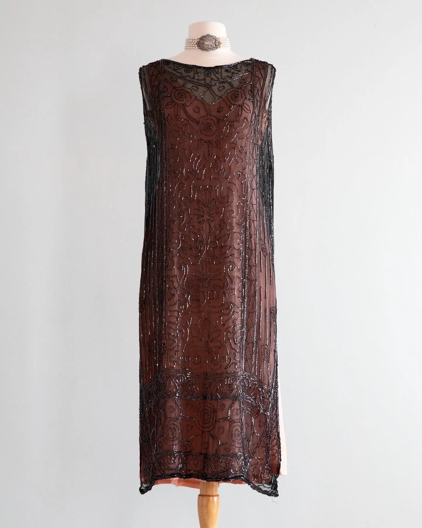 Rare 1920’s French Beaded Silk Flapper Dress / Medium