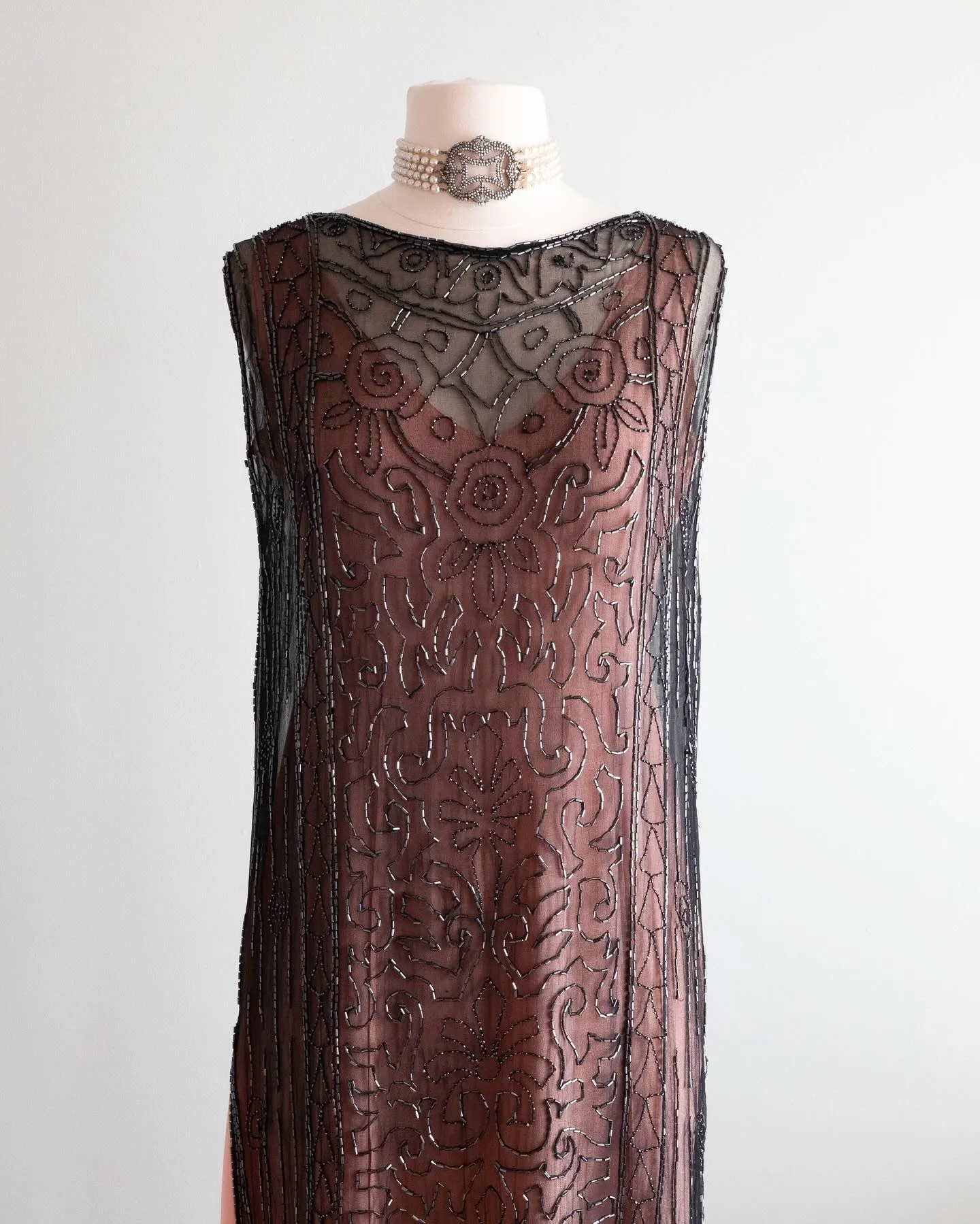 Rare 1920’s French Beaded Silk Flapper Dress / Medium