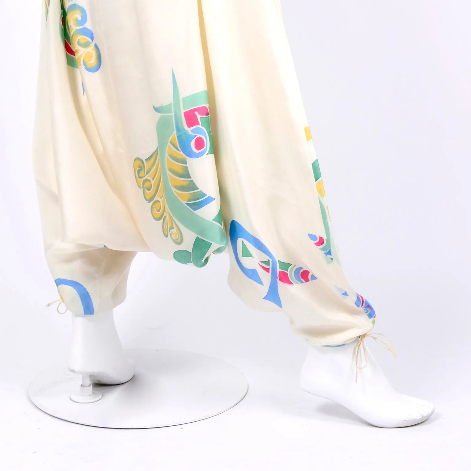 Rare Early Mary McFadden Vintage Jumpsuit in Hand Painted Silk, c. 1978