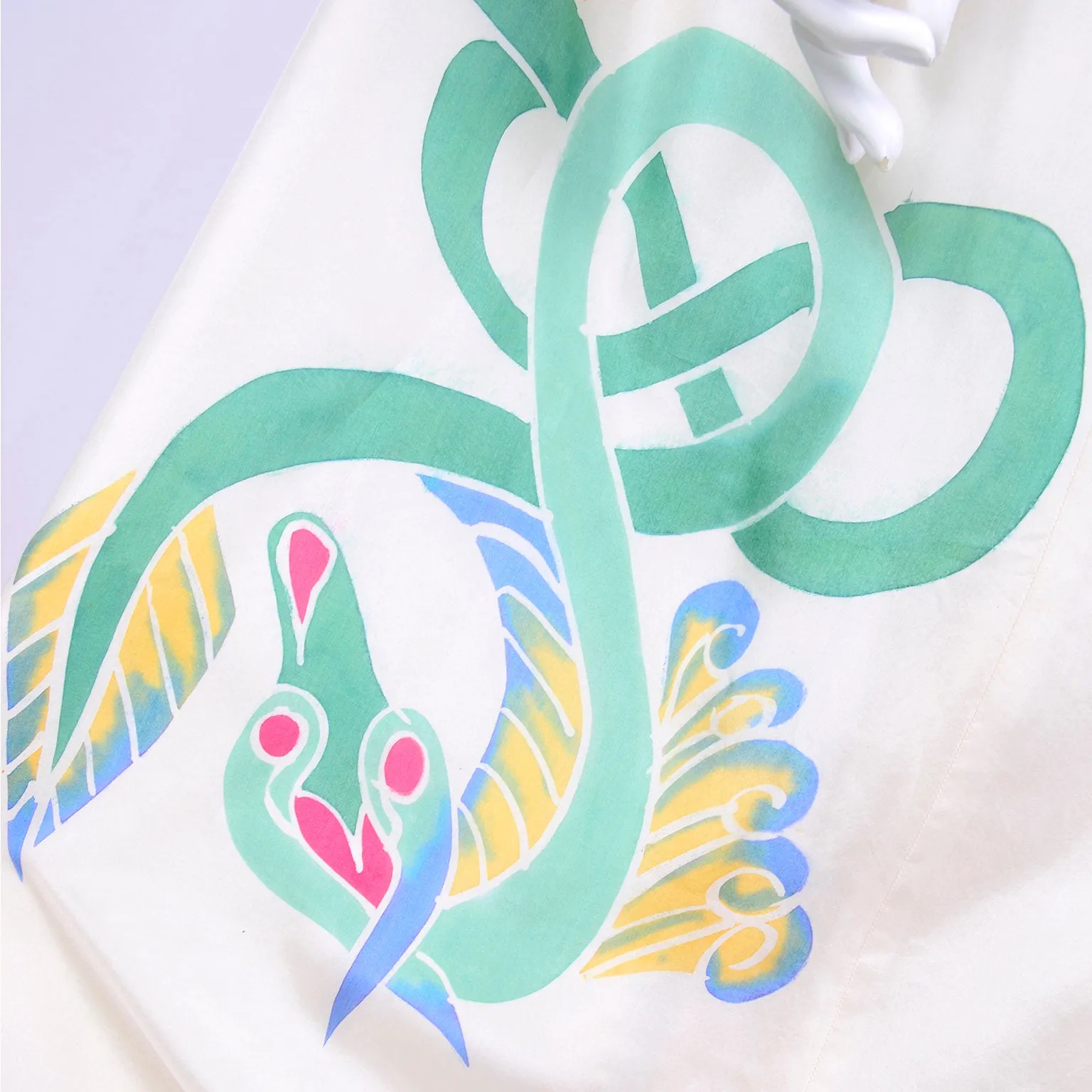 Rare Early Mary McFadden Vintage Jumpsuit in Hand Painted Silk, c. 1978