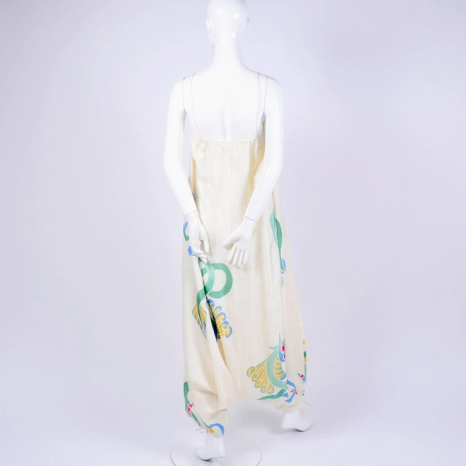 Rare Early Mary McFadden Vintage Jumpsuit in Hand Painted Silk, c. 1978