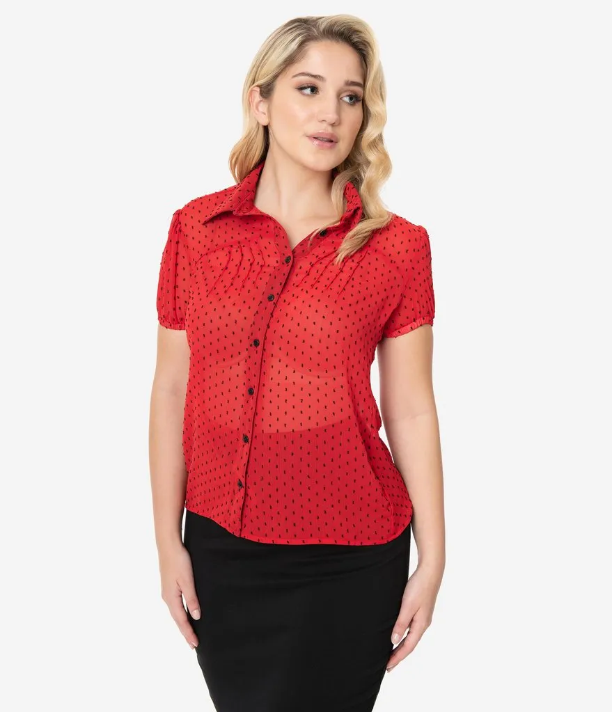 Red & Black Clip Drop Caroline Blouse
