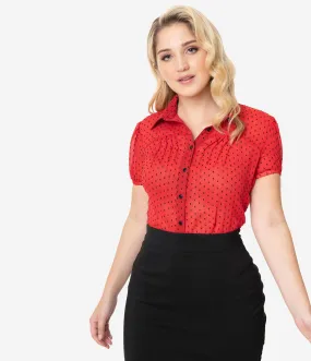 Red & Black Clip Drop Caroline Blouse