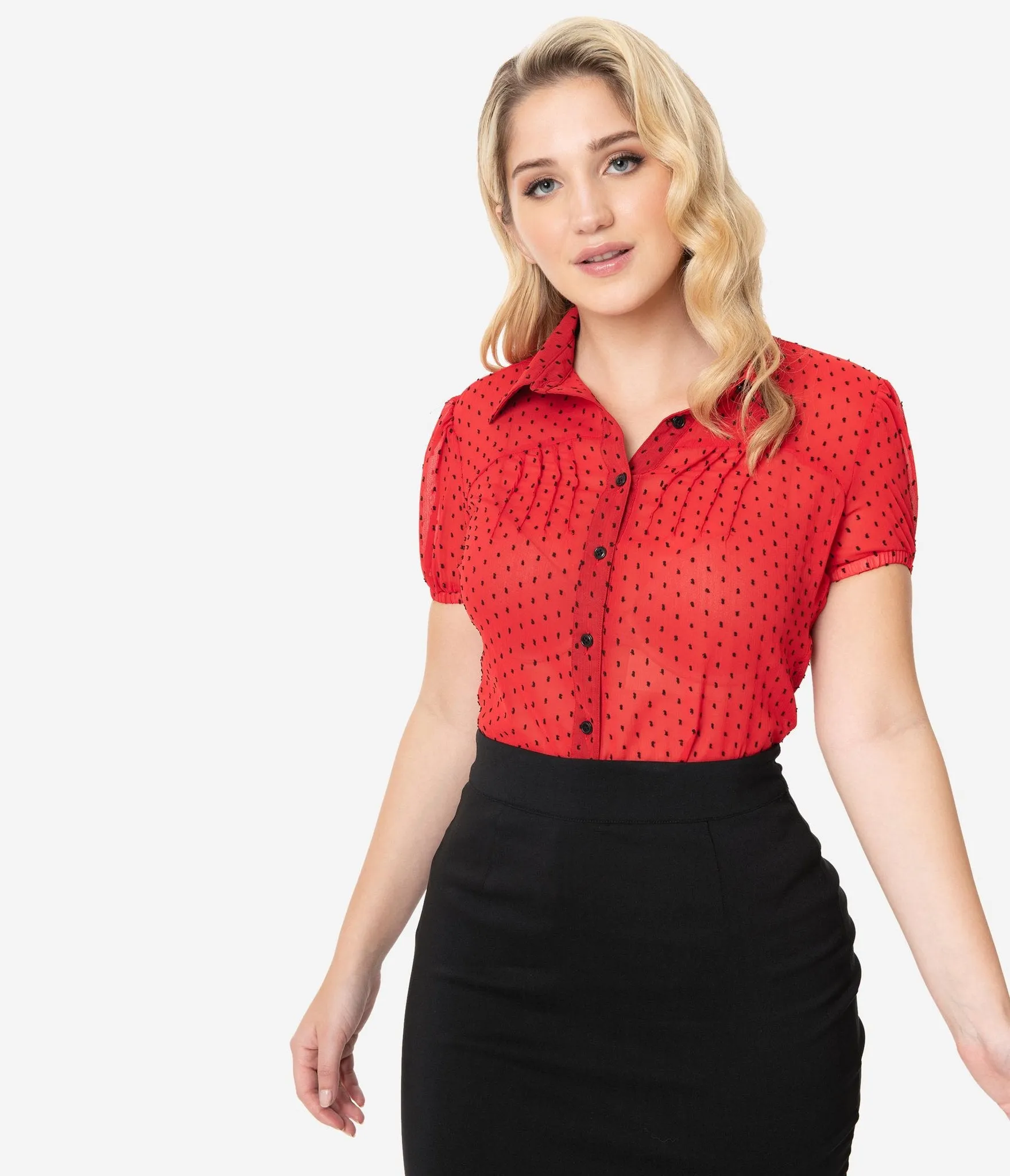 Red & Black Clip Drop Caroline Blouse