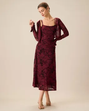 Red Floral Bodycon Slip Midi Dress