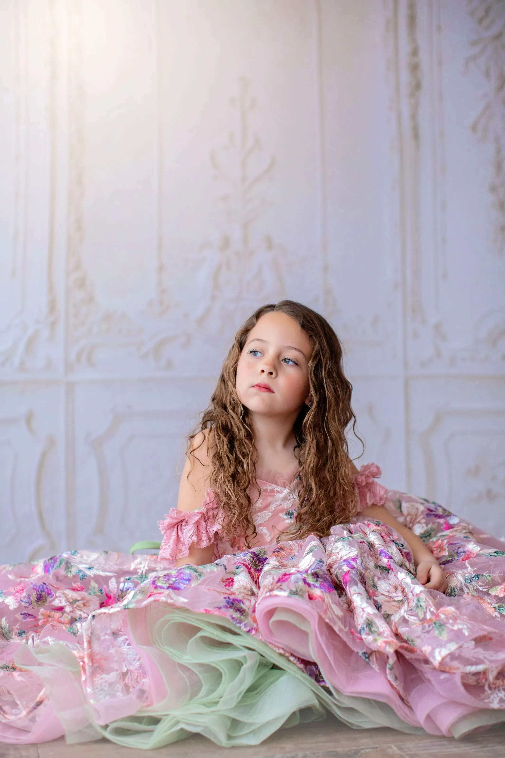 Retired rental guc "MARIBEL"- Floral Bouquet - High Low Length Dress (4 Year - Petite 5 Year)