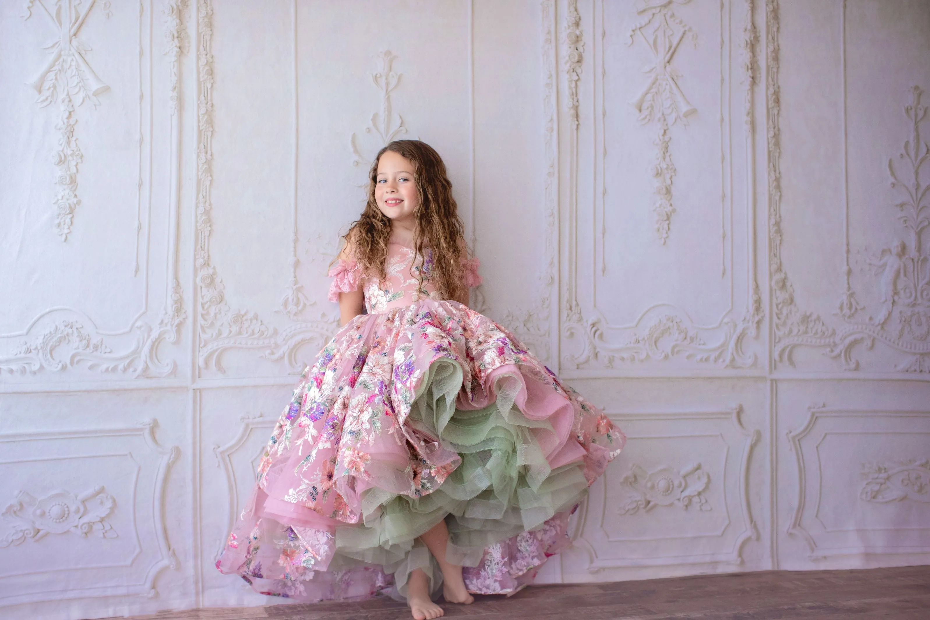 Retired rental guc "MARIBEL"- Floral Bouquet - High Low Length Dress (4 Year - Petite 5 Year)