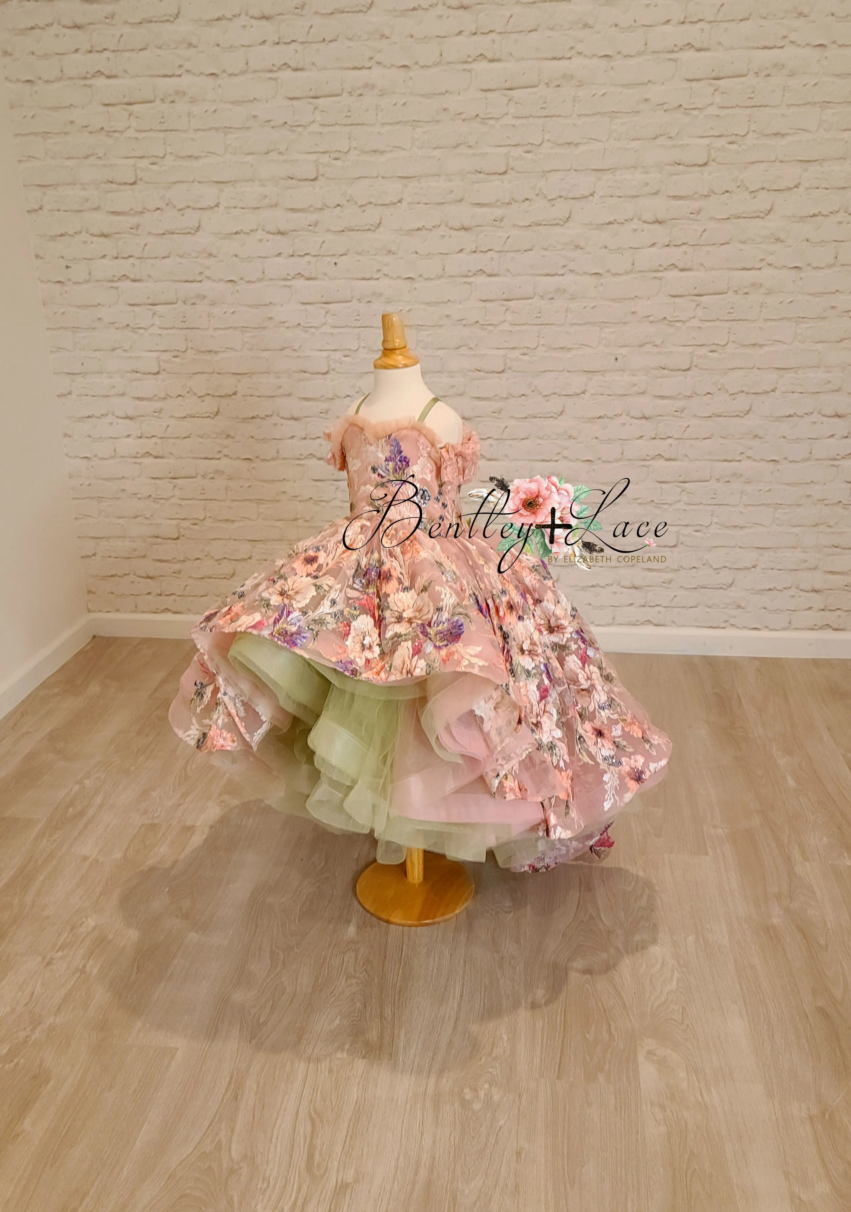 Retired rental guc "MARIBEL"- Floral Bouquet - High Low Length Dress (4 Year - Petite 5 Year)