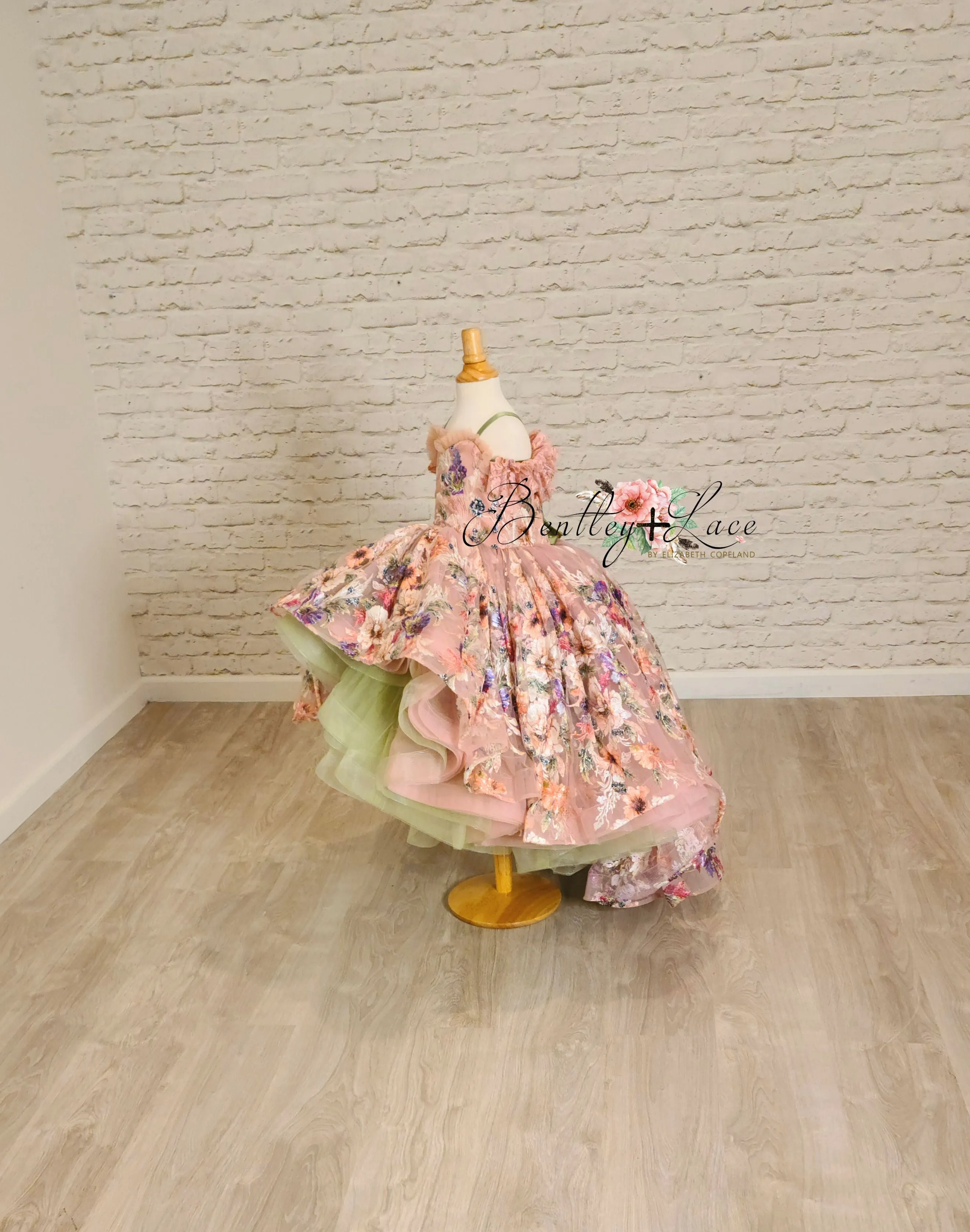 Retired rental guc "MARIBEL"- Floral Bouquet - High Low Length Dress (4 Year - Petite 5 Year)