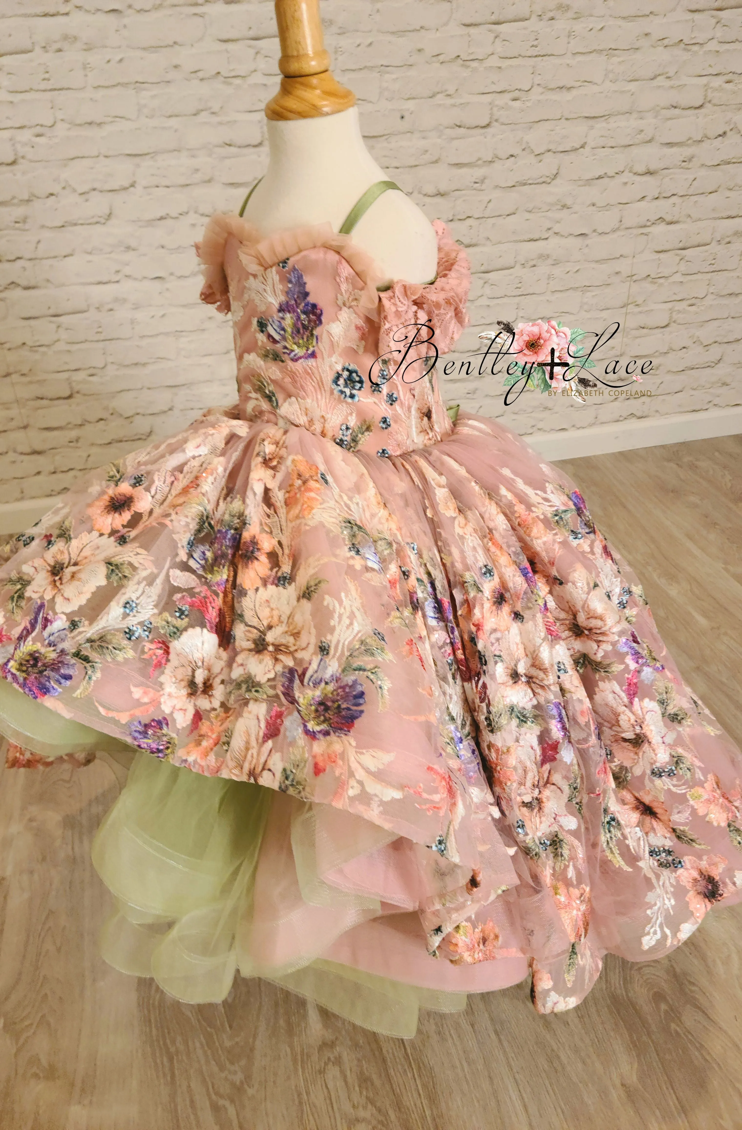 Retired rental guc "MARIBEL"- Floral Bouquet - High Low Length Dress (4 Year - Petite 5 Year)