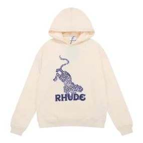 Rhude Hoodie Leopard Printed Cotton Men and Women Couple Hooded Sweater
