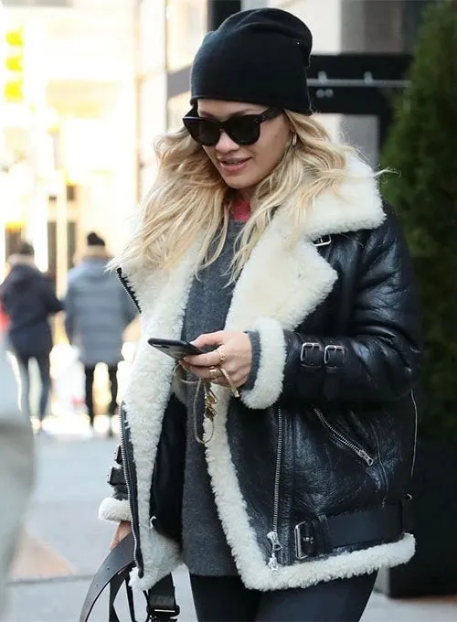 RITA ORA LEATHER JACKET REAL LEATHER AND FAUX FUR JACKET