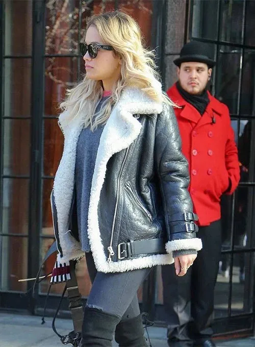 RITA ORA LEATHER JACKET REAL LEATHER AND FAUX FUR JACKET